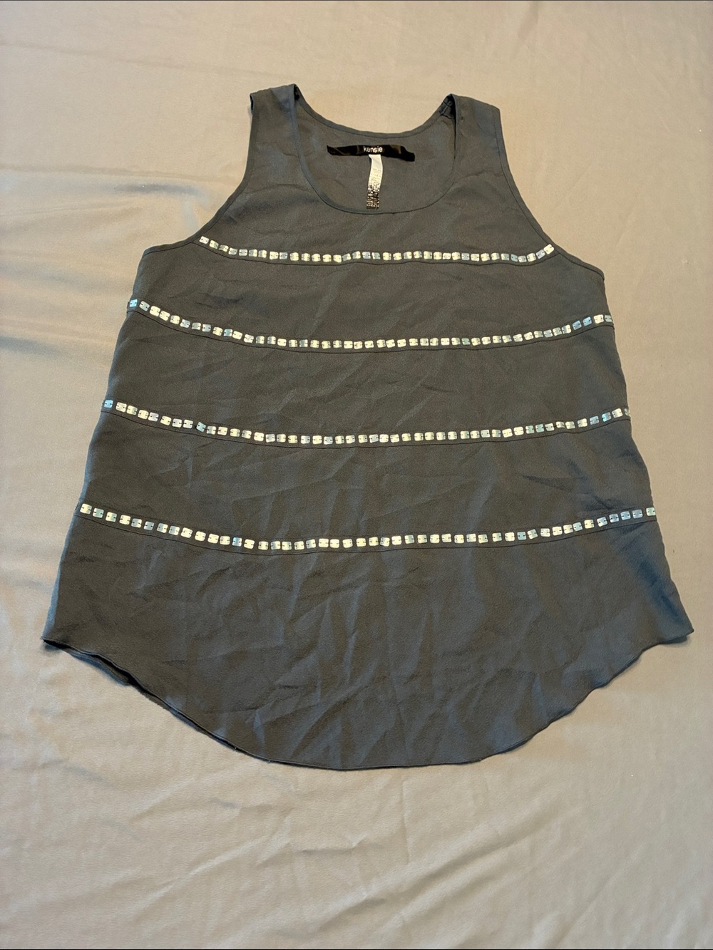 Kensie Black Tank with Iridescent Beaded Stripes